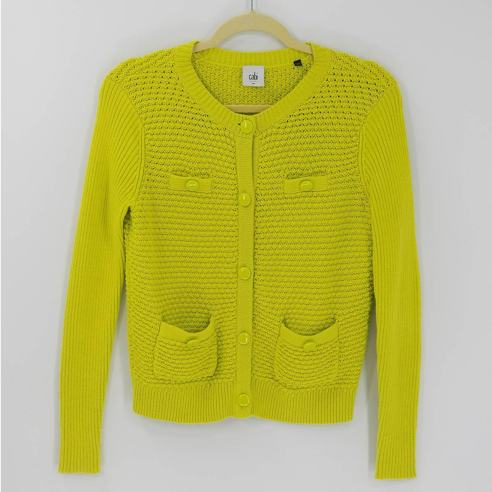 Cabi Loren Cardigan Size S Button Front Long Sleeve W/ Pocket Knit Sweater Green - Picture 3 of 8